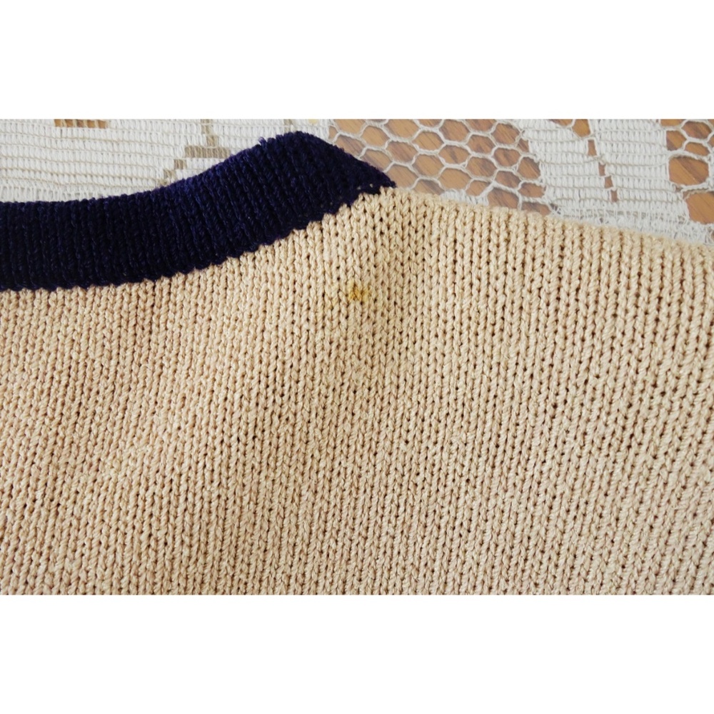 Vintage Tan Pistachio Navy Blue Cardigan sz 8 - Picture 6 of 6